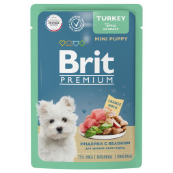 Brit Premium паучи для щенков миниатюрных пород с индейкой и яблоком в соусе - 85 г х 14 шт