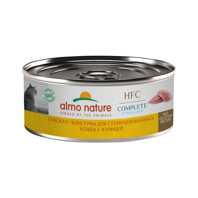 Almo Nature HFC Complete Sterilised Chicken влажный корм для взрослых стерилизованных кошек и котят с 3-х месяцев, с курицей, в консервах - 100 г х 12 шт