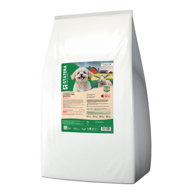 Statera сухой полнорационный корм для взрослых собак малых пород, с ягненком - 8 кг