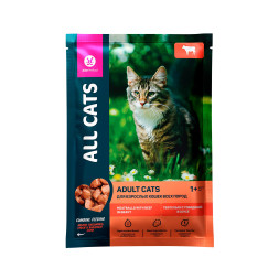 ALL CATS влажный корм для взрослых кошек тефтельки с говядиной в соусе, в паучах - 85 г х 28 шт