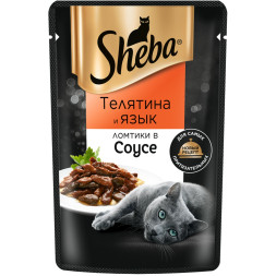 Sheba влажный корм для кошек ломтики с телятиной и языком, в соусе , в паучах - 75 г х 28 шт