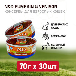 Farmina N&D Cat Venison & Pumpkin влажный беззерновой корм для взрослых кошек с тыквой и олениной - 70 г х 30 шт