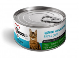 1st Choice Skin &amp; Coat влажный корм для взрослых кошек для кожи и шерсти с тунцом, сибасом и ананасом в консервах - 85 г