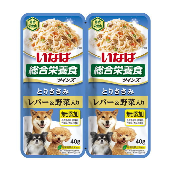 Inaba Twins влажный дополнительный корм для взрослых собак всех пород с куриным филе, овощами и печенью в желе, в паучах - 80 г х 12 шт