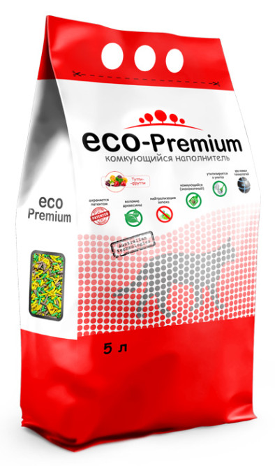 ECO-Premium наполнитель древесный комкующийся с ароматом тутти-фрутти - 5 л (1,9 кг)