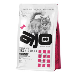 AJO Cat Skin&amp;Hair сухой корм для длинношерстных кошек, для кожи и шерсти, с лососем и индейкой - 400 г