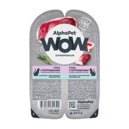 AlphaPet WOW Superpremium влажный корм для кошек с чувствительным пищеварением утка с потрошками, в ламистерах - 80 г х 15 шт