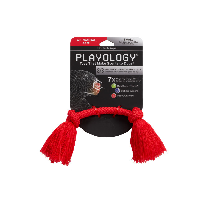 Playology DRI-TECH ROPE жевательный канат для собак мелких пород с ароматом говядины, маленький, красный