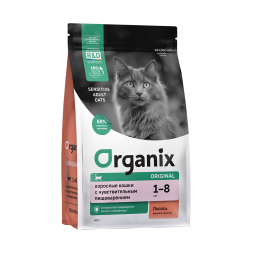 Organix Adult Sensitive Cat Salmon сухой корм для взрослых кошек с чувствительным пищеварением с лососем, фруктами и овощами - 400 г