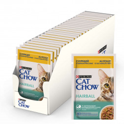 Purina Cat Chow Hairball паучи для взрослых кошек для выведения шерсти из желудка с курицей и зеленой фасолью - 85 г х 26 шт