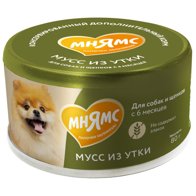 Мнямс влажный дополнительный корм для собак и щенков старше 6 месяцев, мусс из утки - 80 г х 24 шт