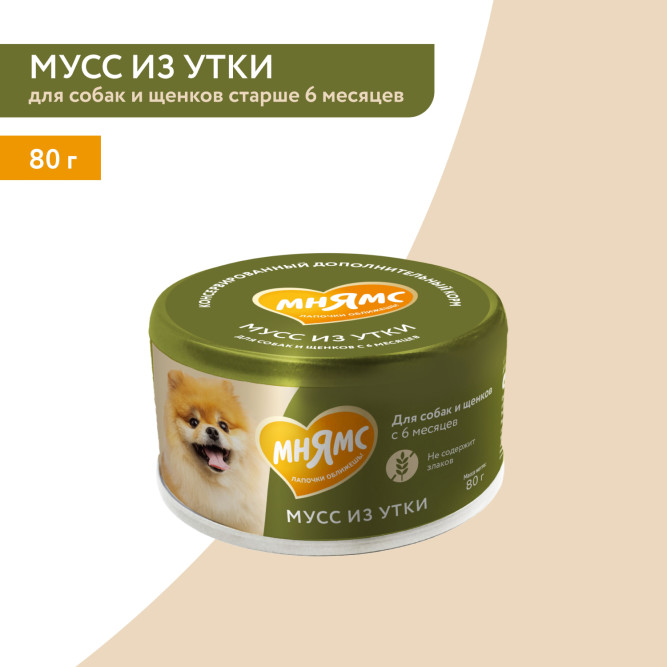 Мнямс влажный дополнительный корм для собак и щенков старше 6 месяцев, мусс из утки - 80 г х 24 шт