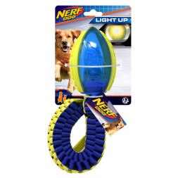 NERF игрушка для собак светящийся мяч для регби с плетеным пищащим шлейфом, синий зеленый - 48 см