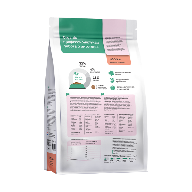 Organix Adult Sensitive Cat Salmon сухой корм для взрослых кошек с чувствительным пищеварением с лососем, фруктами и овощами - 1,5 кг