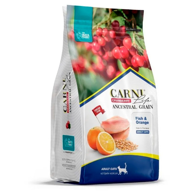 CARNI LIFE Adult сухой корм для взрослых кошек, с рыбой, апельсином и клюквой - 1,5 кг