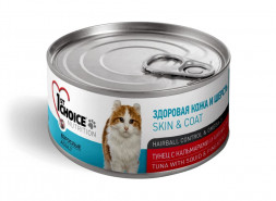 1st Choice Skin &amp; Coat влажный корм для взрослых кошек для кожи и шерсти с тунцом, кальмаром и ананасом в консервах - 85 г