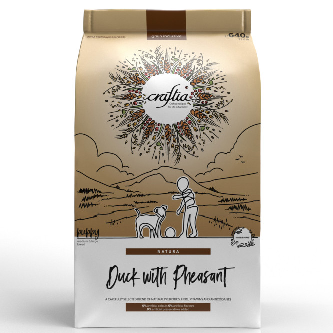 CRAFTIA NATURA сухой корм для щенков средних и крупных пород из с уткой и фазаном - 640 г