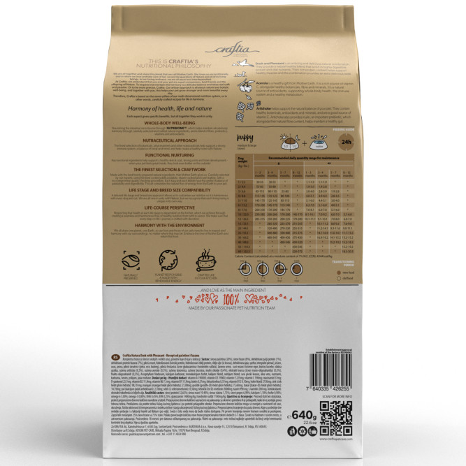 CRAFTIA NATURA сухой корм для щенков средних и крупных пород из с уткой и фазаном - 640 г