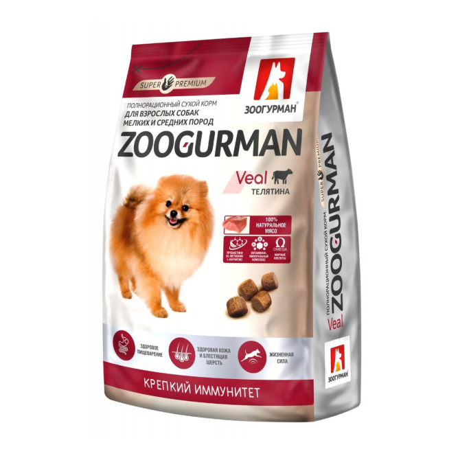 Зоогурман Supreme сухой корм для взрослых собак мелких и средних пород с телятиной - 1,2 кг