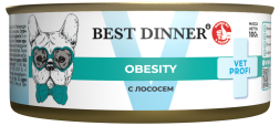 Best Dinner Vet Profi Obesity влажный диетический корм для снижения и контроля избыточной массы тела у взрослых собак, с лососем, в консервах - 100 г х 12 шт