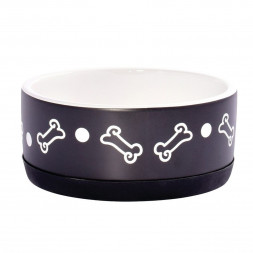 КерамикАрт миска керамическая нескользящая для собак, черная с косточками 400 мл