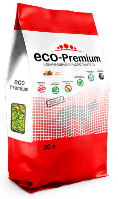 ECO-Premium наполнитель древесный комкующийся с ароматом тутти-фрутти - 20 л (7,6 кг)