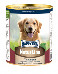 Happy Dog Natur Line консервы для взрослых собак с чувствительным пищеварением с телятиной, сердцем, печенью и рубцом - 970 гр х 12 шт