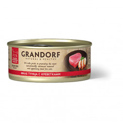 Grandorf tuna With Prawn In Broth влажный корм для кошек, филе тунца с креветками - 70 г х 6 шт