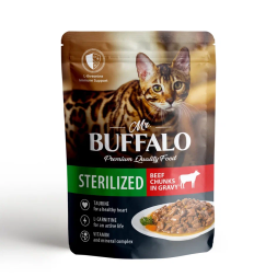 Mr.Buffalo Sterilised влажный корм для взрослых стерилизованных кошек с говядиной в соусе, в паучах - 85 г х 28 шт