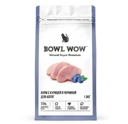 BOWL WOW сухой полнорационный корм для котят с курицей и черникой - 1,5 кг