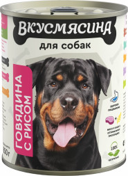 ВКУСМЯСИНА влажный корм для взрослых собак говядина с рисом, в консервах - 850 г х 6 шт