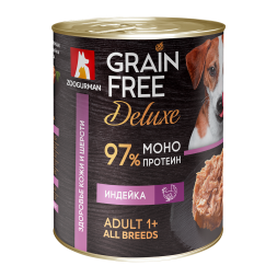 Зоогурман Grain Free Deluxe влажный корм для взрослых собак всех пород с индейкой, в консервах - 350 г x 6 шт