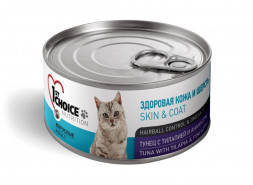 1st Choice Skin &amp; Coat влажный корм для взрослых кошек для кожи и шерсти с тунцом, тилапией и ананасом в консервах - 85 г