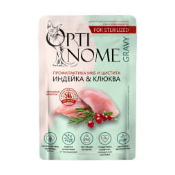 Optinome влажный корм для взрослых стерилизованных кошек для профилактики МКБ и цистита с индейкой и клюквой в соусе, в паучах - 75 г х 28 шт