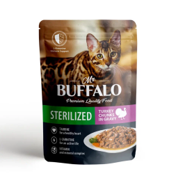 Mr.Buffalo Sterilised влажный корм для взрослых стерилизованных кошек с индейкой в соусе, в паучах - 85 г х 28 шт
