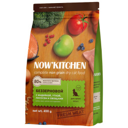 NOW' Kitchen сухой беззерновой корм для котят, со свежей индейкой, уткой, лососем и овощами - 400 г
