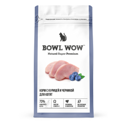 BOWL WOW сухой полнорационный корм для котят с курицей и черникой - 4 кг