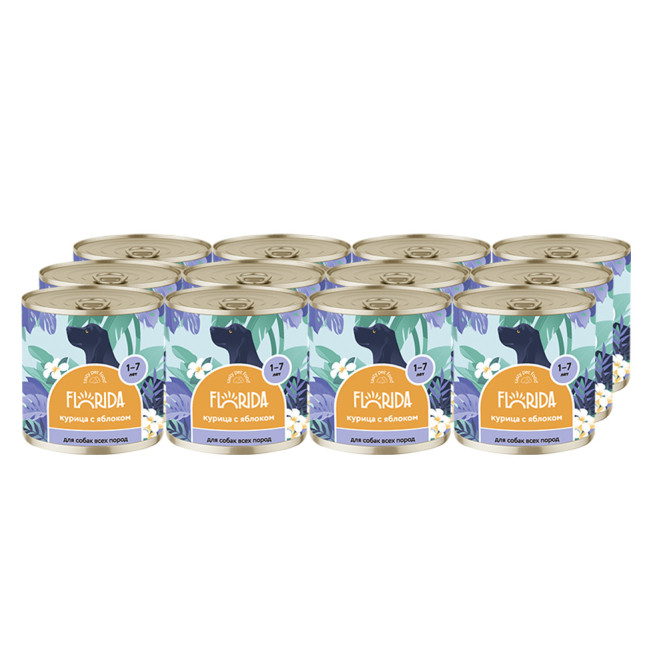 Florida консервы для взрослых собак с курицей и яблоком - 240 г x 12 шт