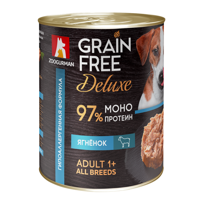 Зоогурман Grain Free Deluxe влажный корм для взрослых собак всех пород с ягненком, в консервах - 350 г x 6 шт