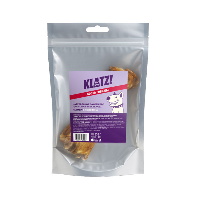 KLATZ! лакомство для взрослых собак всех пород "Кость говяжья" L половина, 1 шт - 330 г