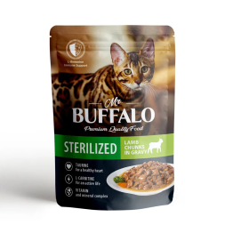 Mr.Buffalo Sterilised влажный корм для взрослых стерилизованных кошек с ягненком в соусе, в паучах - 85 г х 28 шт