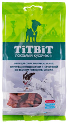 TiTBiT лакомство для собак мелких пород хрустящие подушечки с начинкой со вкусом говядины и сыра - 95 г
