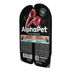 AlphaPet Superpremium влажный корм для кошек с чувствительным пищеварением ягненок и брусника, в ламистерах - 80 г х 15 шт