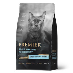 Premier Cat Salmon &amp; Turkey Sterilised сухой корм для взрослых стерилизованных кошек, свежее филе лосося с индейкой - 400 г