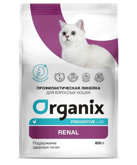 Organix Renal сухой диетический корм для взрослых кошек при заболеваниях почек, с курицей - 0,6 кг