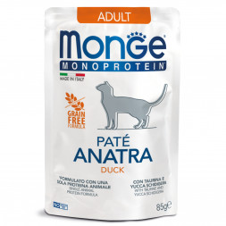 Monge Cat Monoprotein влажный корм для взрослых кошек с уткой в паучах 85 г (28 шт в уп)