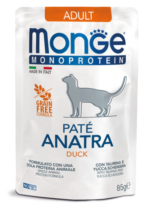 Monge Cat Monoprotein влажный корм для взрослых кошек с уткой в паучах 85 г (28 шт в уп)