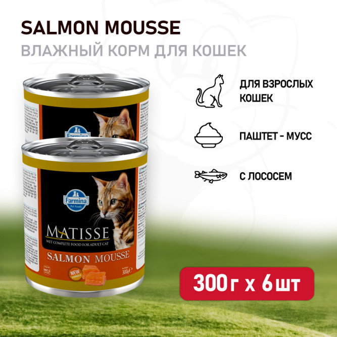 Farmina Matisse Salmon Mousse влажный корм для взрослых кошек мусс с лососем - 300 г (6 шт в уп)