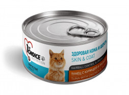 1st Choice Skin &amp; Coat влажный корм для взрослых кошек для кожи и шерсти с тунцом, курицей и папайей в консервах - 85 г