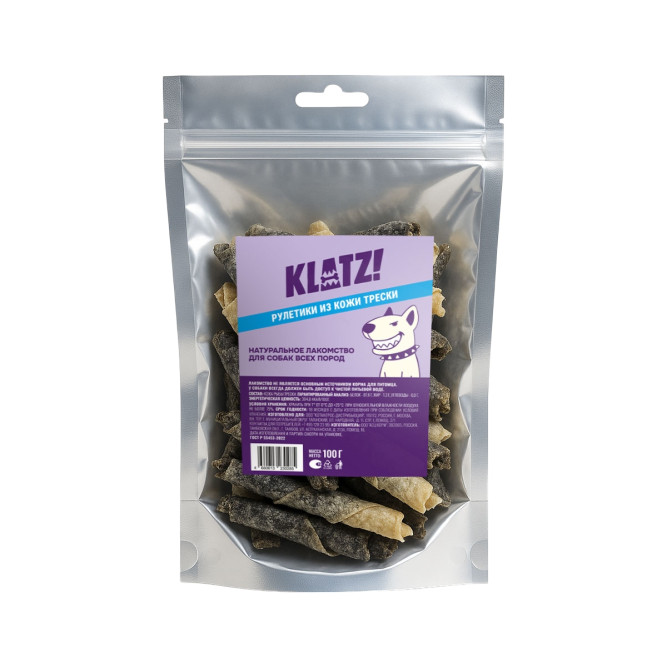 KLATZ! лакомство для взрослых собак всех пород "Рулетики из кожи трески" - 100 г